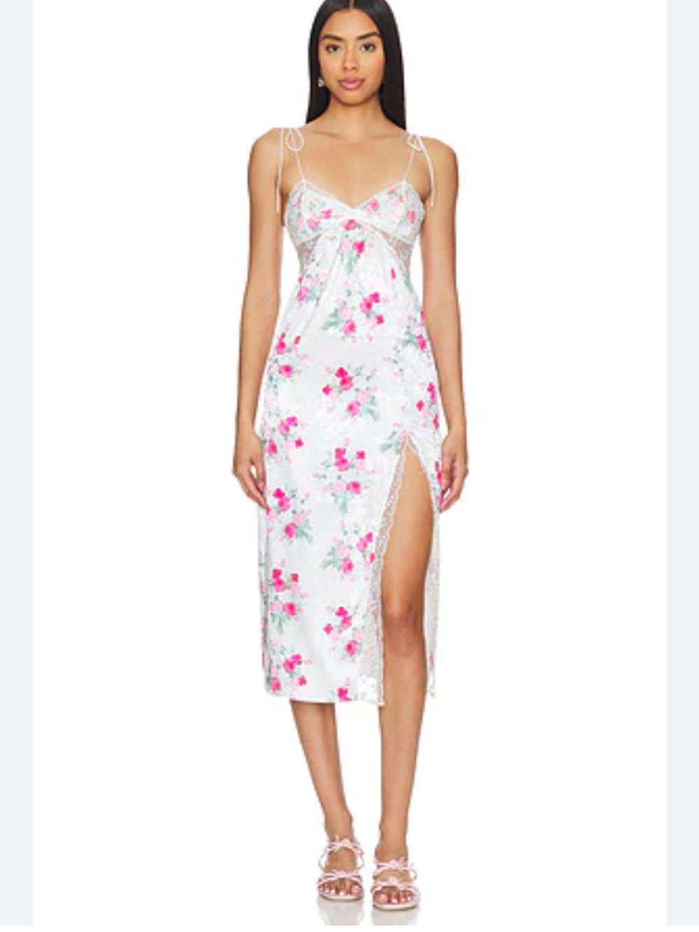 For Love & Lemons Babys Breath Rose Bouquet Printed Midi Slip Dress S
